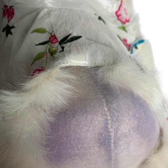 Embroidered Asian Style Vest M White Real Fur Trim Frog Buttons Zip Pockets - Picture 5 of 7